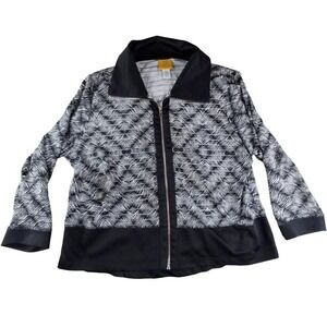 Ruby Rd. black & white patterned jacket with zip-up front and pockets Size XL